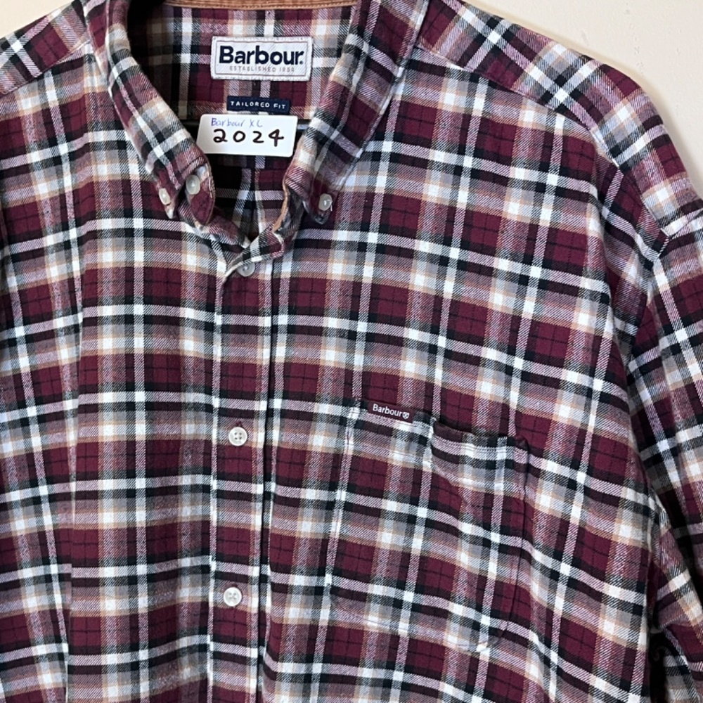 Barbour Tailored Fit Flannel Plaid Button Long Sleeve Shirt - Men's Size XL Red